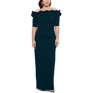 Xscape Women's Plus Size Ruffled Off-The-Shoulder Gown - Pin 20W
